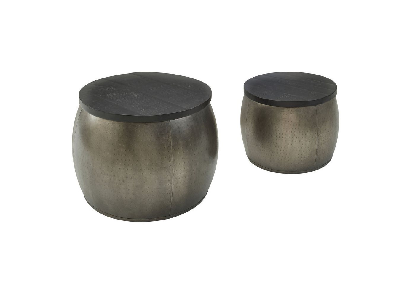 FINEBUY Couchtisch FB25146 (2er Set Mango Massivholz Satztisch Rund Silber), Praktischer Beistelltisch aus Aluminium inklusive Deckel von FINEBUY