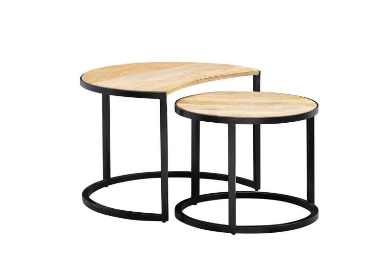 FINEBUY Couchtisch FB25165 (2er Set Mango Massivholz Wohnzimmertisch Hell), Beistelltisch Modern, Satztisch 2-teilig von FINEBUY