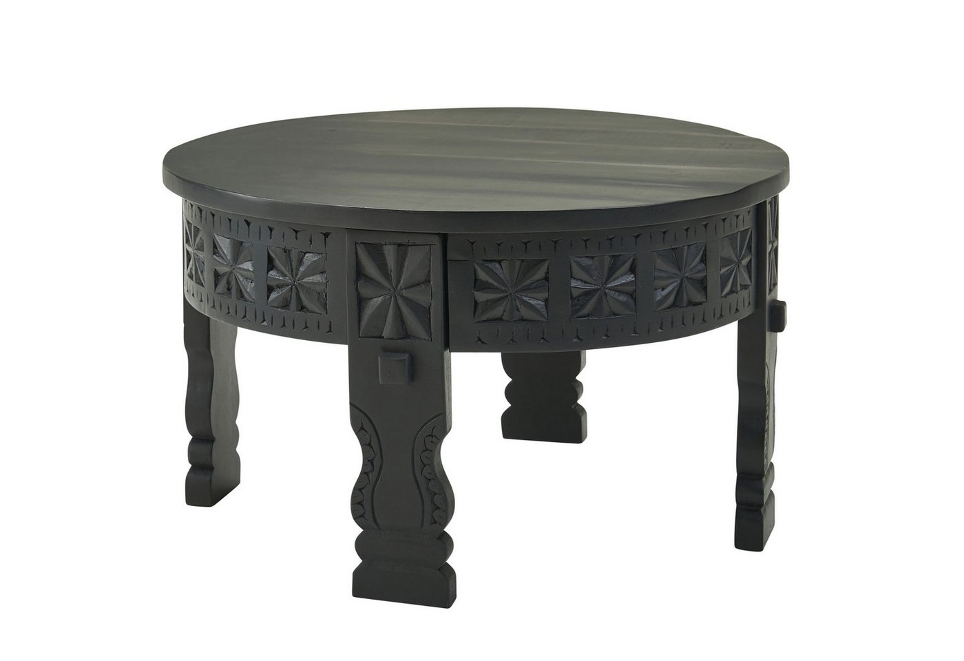 FINEBUY Couchtisch FB26149 (Sofatisch Rund, 60x36x60 cm Mango Massivholz), Kaffeetisch Schwarz, Wohnzimmertisch Orientalisch von FINEBUY