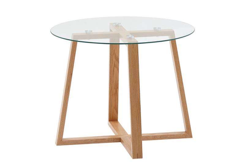 FINEBUY Couchtisch Couchtisch Wohnzimmertisch Holz Glas Sofatisch Tisch Wohnzimmer Rund (58x58x47 cm Sofatisch Eiche Massivholz / Glas Rund), Kaffeetisch Echtholz, Wohnzimmertisch Modern von FINEBUY