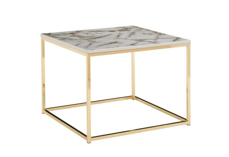 FINEBUY Couchtisch FB36838 (Sofatisch mit Marmor Optik Weiß, 60x60x45 cm), Wohnzimmertisch Kaffeetisch mit Metall-Gestell von FINEBUY