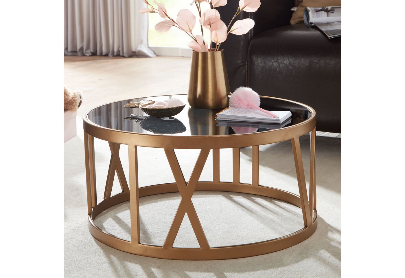 FINEBUY Couchtisch FB41431 (60x60x30 cm Gold, Sofatisch Metall Glas Rund), Wohnzimmertisch Kaffeetisch, Tisch Wohnzimmer von FINEBUY