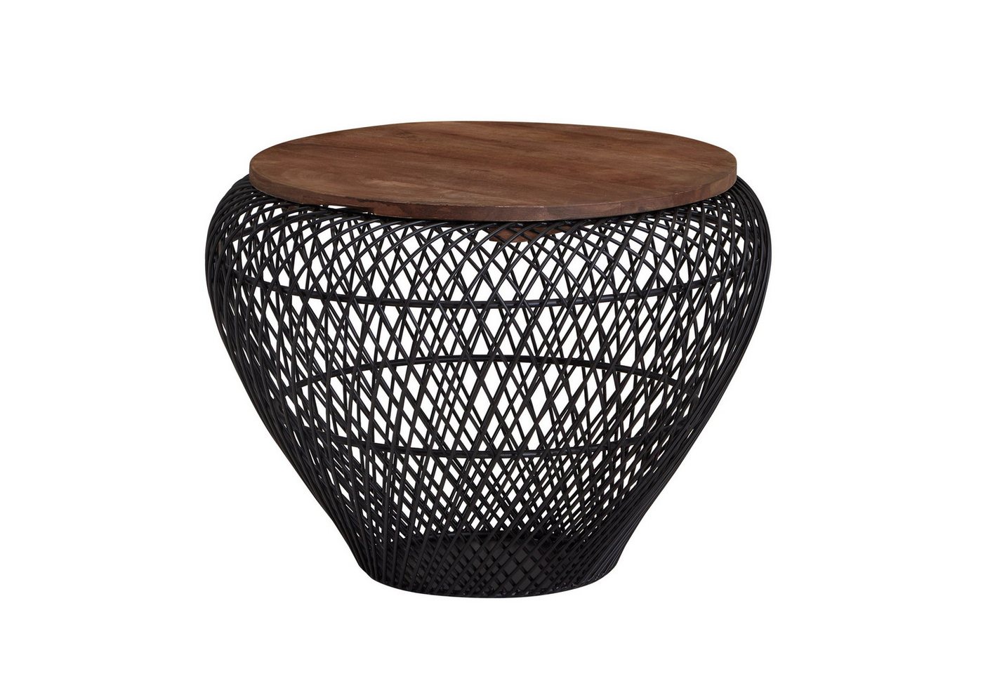 FINEBUY Couchtisch FB41528 (Mango Massivholz Metall 60x60x45 cm Schwarz), Beistelltisch Sofatisch Korbtisch Rund Stauraum von FINEBUY