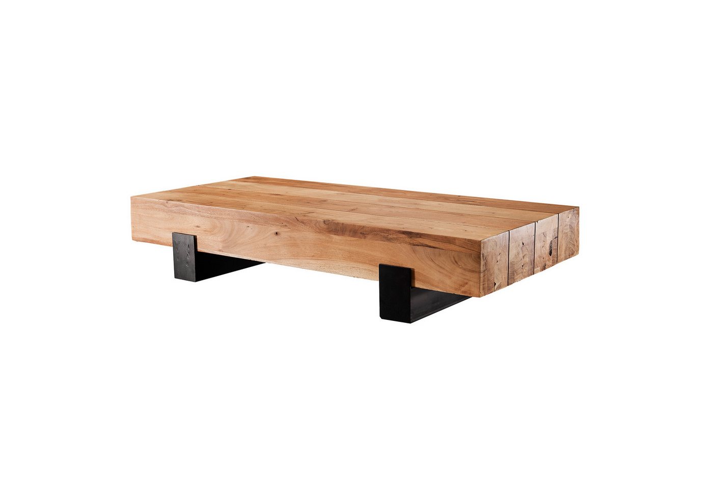 FINEBUY Couchtisch FB50988 (130x25x59 cm Akazie Massivholz / Metall Rechteckig), Großer Wohnzimmertisch, Sofatisch Kaffeetisch von FINEBUY