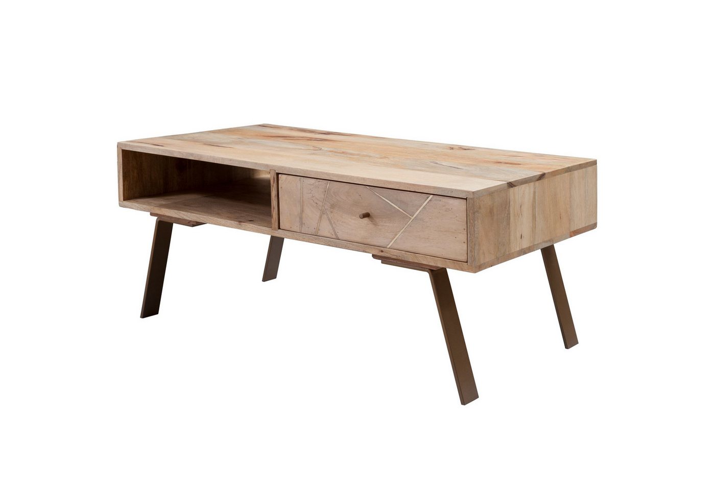 FINEBUY Couchtisch FB51025 (95x42x50cm Mango Massivholz / Metall Rechteckig), Sofatisch mit Schublade, moderner Wohnzimmertisch von FINEBUY