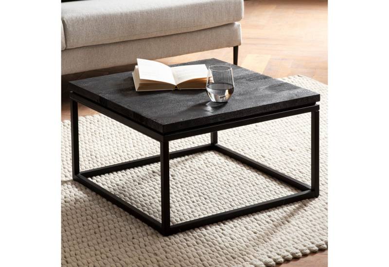 FINEBUY Couchtisch Couchtisch Sofatisch Massivholz / Metall Schwarz Wohnzimmertisch (60x60x35 cm Sofatisch Massivholz Metall Schwarz), Kaffeetisch Modern, Wohnzimmertisch Quadratisch von FINEBUY