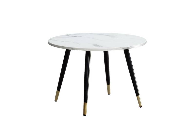 FINEBUY Couchtisch FB60703 (Sofatisch Rund Marmor Optik Weiß, 60x60x41 cm), Wohnzimmertisch Kaffeetisch mit Metall-Gestell von FINEBUY