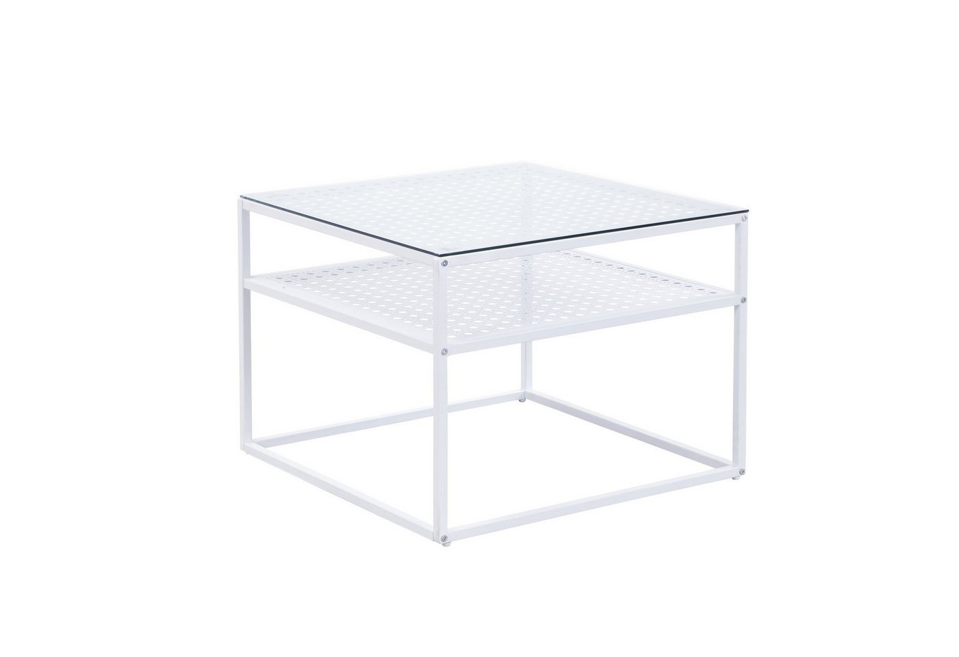 FINEBUY Couchtisch Glas Metall 60 cm Quadratisch Wohnzimmertisch Ablage Modern (Sofatisch Glas Quadratisch 60 cm Weiß Ablage), Wohnzimmertisch Industrial, Metallgestell Modern von FINEBUY