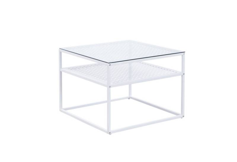 FINEBUY Couchtisch Glas Metall 60 cm Quadratisch Wohnzimmertisch Ablage Modern (Sofatisch Glas Quadratisch 60 cm Weiß Ablage), Wohnzimmertisch Industrial, Metallgestell Modern von FINEBUY