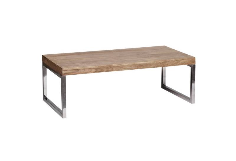 FINEBUY Couchtisch Massiver Couchtisch 120cm Wohnzimmertisch Holz Tisch Massiv (Akazie Massivholz / Chrom, 120x60x40 cm Rechteckig), Großer Wohnzimmertisch, Sofatisch Kaffeetisch von FINEBUY