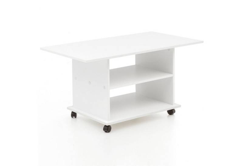 FINEBUY Couchtisch SuVa13578_1 (95x51x54,5 cm, Sofatisch Weiß Drehbar mit Rollen), Wohnzimmertisch Rechteckig, Loungetisch Stauraum von FINEBUY