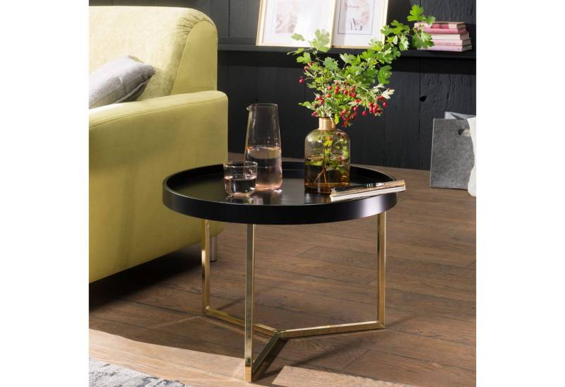 FINEBUY Couchtisch SuVa13943_1 (58,5x42x58,5 cm Schwarz / Gold, Sofatisch Rund), Wohnzimmertisch Modern, Tabletttisch Metallgestell von FINEBUY