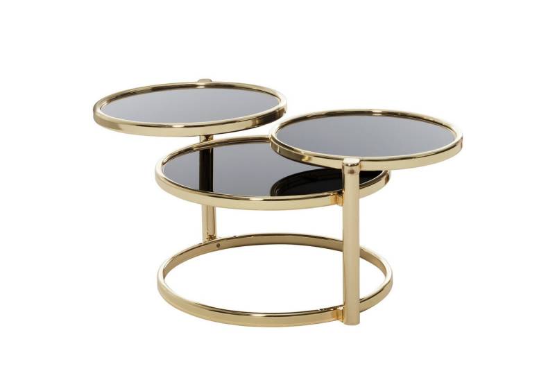 FINEBUY Couchtisch Couchtisch Metall Glas Beistelltisch Wohnzimmertisch Sofatisch 58cm (Wohnzimmertisch Rund, Kaffeetisch Ausziehbar), mit 3 Tischplatten Schwarz Gold 58 x 43 x 58 cm von FINEBUY