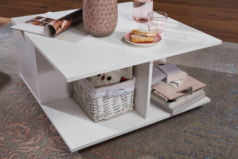 FINEBUY Couchtisch Couchtisch 70x70cm Wohnzimmertisch Sofatisch Tisch mit 2 Schubladen (70x70 cm Anthrazit / Sandeiche, Sofatisch Eckig), Wohnzimmertisch mit 2 Schubladen, Tisch mit Rollen von FINEBUY