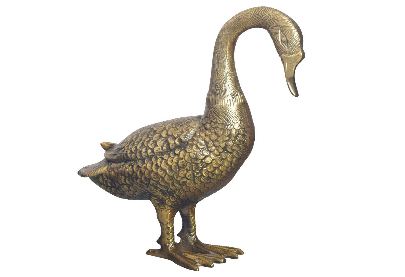 FINEBUY Dekofigur Dekofigur Deko Gans Gold 46 cm Aluminium Statue Wohndeko Dekoration (Design Dekoration Metall, Wohndeko Tischdekoration), Gold Tischdeko 46 cm, Wohnaccessoire Aluminium von FINEBUY