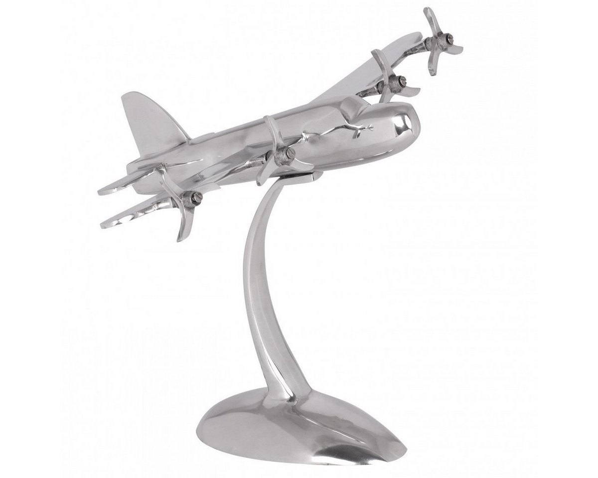 FINEBUY Dekoobjekt FB40418 (Dekoflugzeug Aluminium Glänzend Silber 30cm Modern), Flugzeug mit Propeller Dekoration Metall von FINEBUY