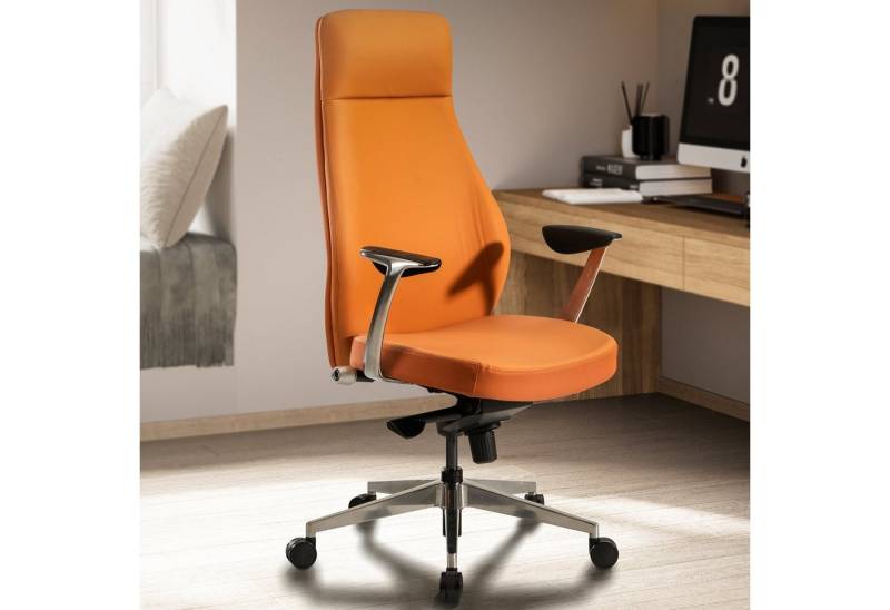 FINEBUY Drehstuhl FB58810 (Bürostuhl Caramel, Chefsessel Kunstleder Modern), Schreibtischstuhl bis 120 kg, Design Bürosessel von FINEBUY