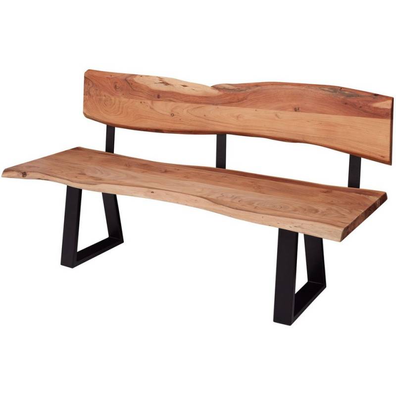 FINEBUY Essbank FB51354 (160x83,5x60 cm Akazie Massivholz mit Baumkante), Esszimmerbank 3 Sitzer, Baumstamm Küchenbank von FINEBUY