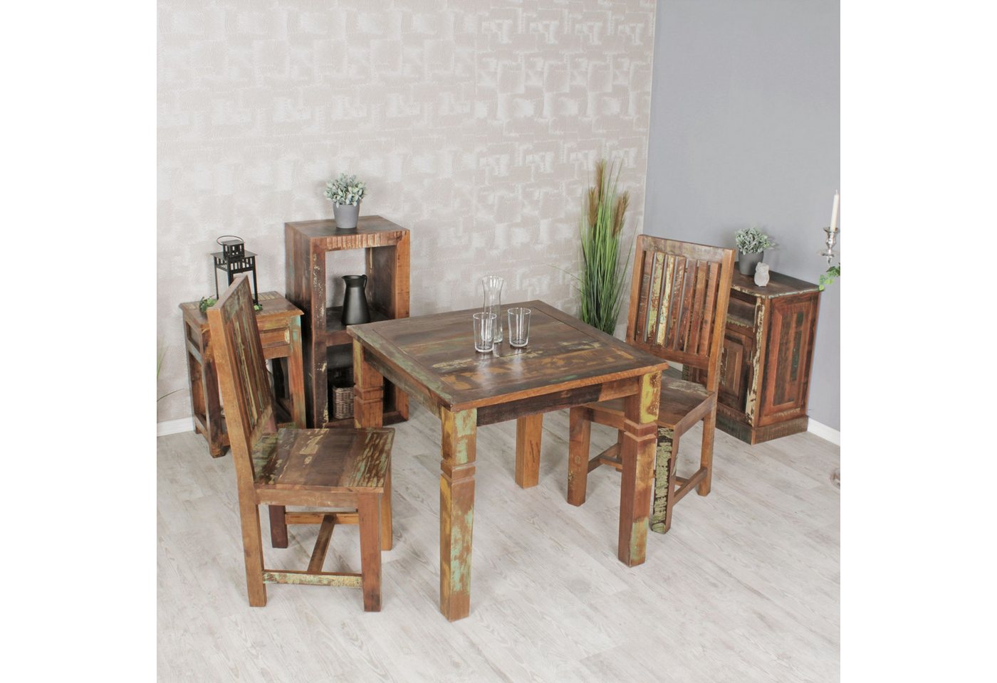 FINEBUY Esstisch FB45864 (80x80x76 cm Mango Massivholz Quadratisch Shabby), Kleiner Esszimmertisch, Küchentisch Holztisch von FINEBUY