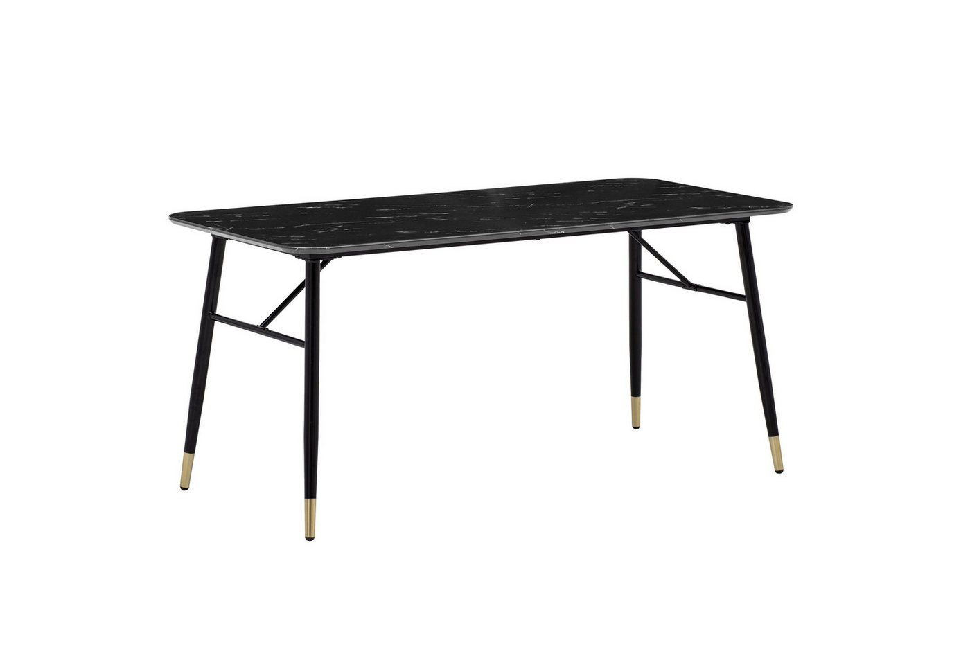 FINEBUY Esstisch FB60656 (Küchentisch, 160x80x76 cm Marmor Optik Schwarz), Speisetisch Esszimmer, Esszimmertisch Metallbeine von FINEBUY