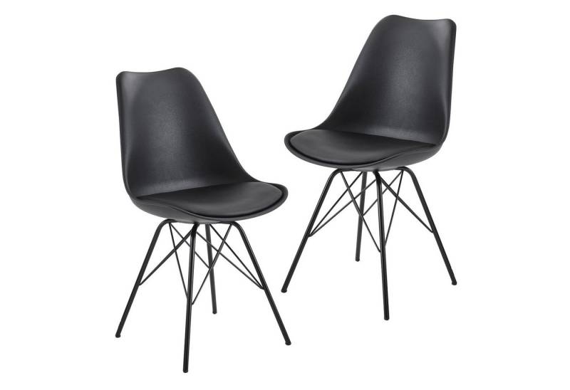 FINEBUY Esszimmerstuhl FB23289, Küchenstuhl 2er Set Schwarz Polsterstuhl Skandinavisches Design, Schalenstuhl mit Kunstleder-Bezug, Stuhl Gepolstert von FINEBUY