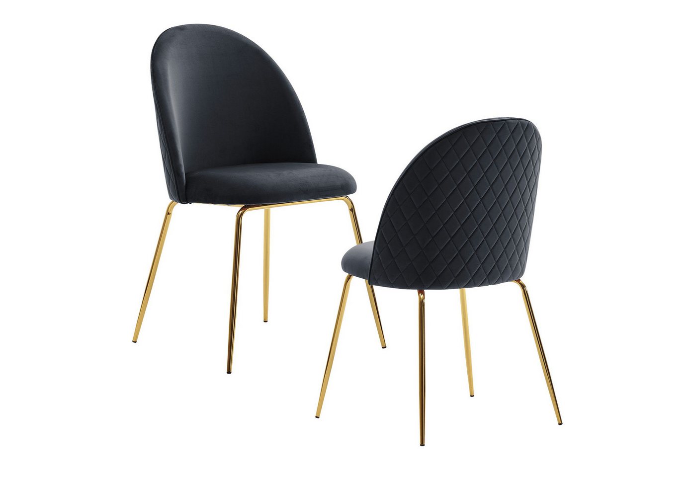 FINEBUY Esszimmerstuhl FB59794 (2er Set Samt Schwarz Gepolstert mit Metallbeine), Küchenstuhl Skandinavisch, Schalenstuhl Modern von FINEBUY