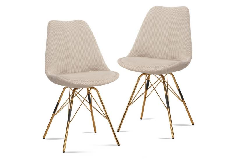 FINEBUY Esszimmerstuhl FB62544 (2er Set Stoff Küchenstuhl Gepolstert Beige), Schalenstuhl ohne Armlehne, Polsterstuhl Esszimmer von FINEBUY