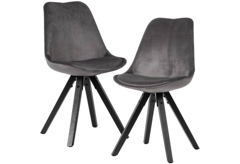 FINEBUY Esszimmerstuhl SuVa19966_1 (2er Set Esszimmerstühle Samt Stoff Dunkelgrau), Küchenstühle Modern schwarze Holzbeine 110 kg von FINEBUY