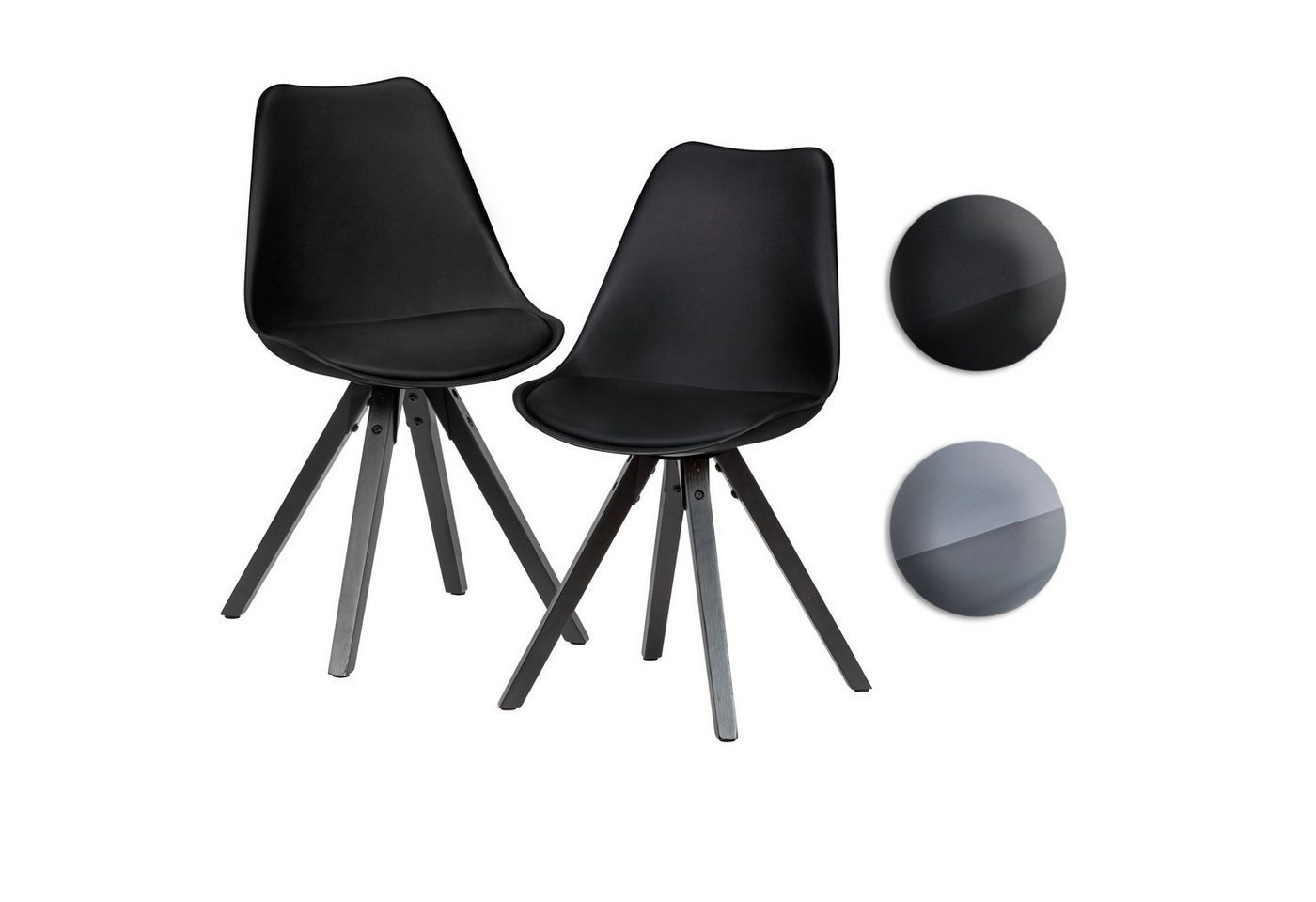 FINEBUY Esszimmerstuhl SuVa22299_1 (2er Set Retro Küchenstuhl Schwarz Kunstleder), Schalenstuhl Esszimmer, Polsterstuhl Skandinavisch von FINEBUY