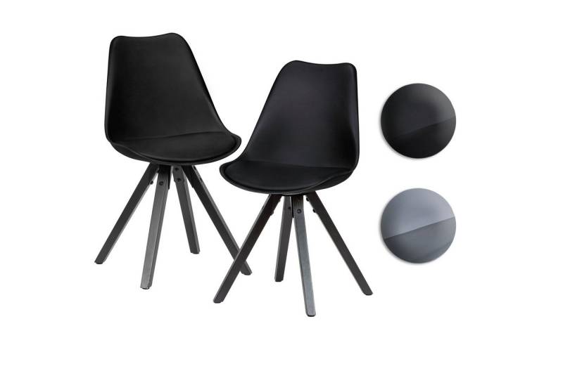 FINEBUY Esszimmerstuhl SuVa22299_1 (2er Set Retro Küchenstuhl Schwarz Kunstleder), Schalenstuhl Esszimmer, Polsterstuhl Skandinavisch von FINEBUY