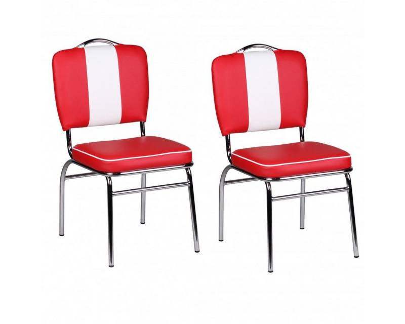 FINEBUY Esszimmerstuhl SuVa2786_2 (2er Set American Diner, Küchenstuhl Rot / Weiß), Esszimmerstuhl Polsterstuhl Esszimmer Kunstleder von FINEBUY