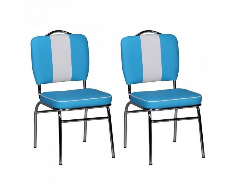 FINEBUY Esszimmerstuhl SuVa2788_2 (2er Set American Diner, Küchenstuhl Blau / Weiß), Esszimmerstuhl Polsterstuhl Esszimmer Kunstleder von FINEBUY
