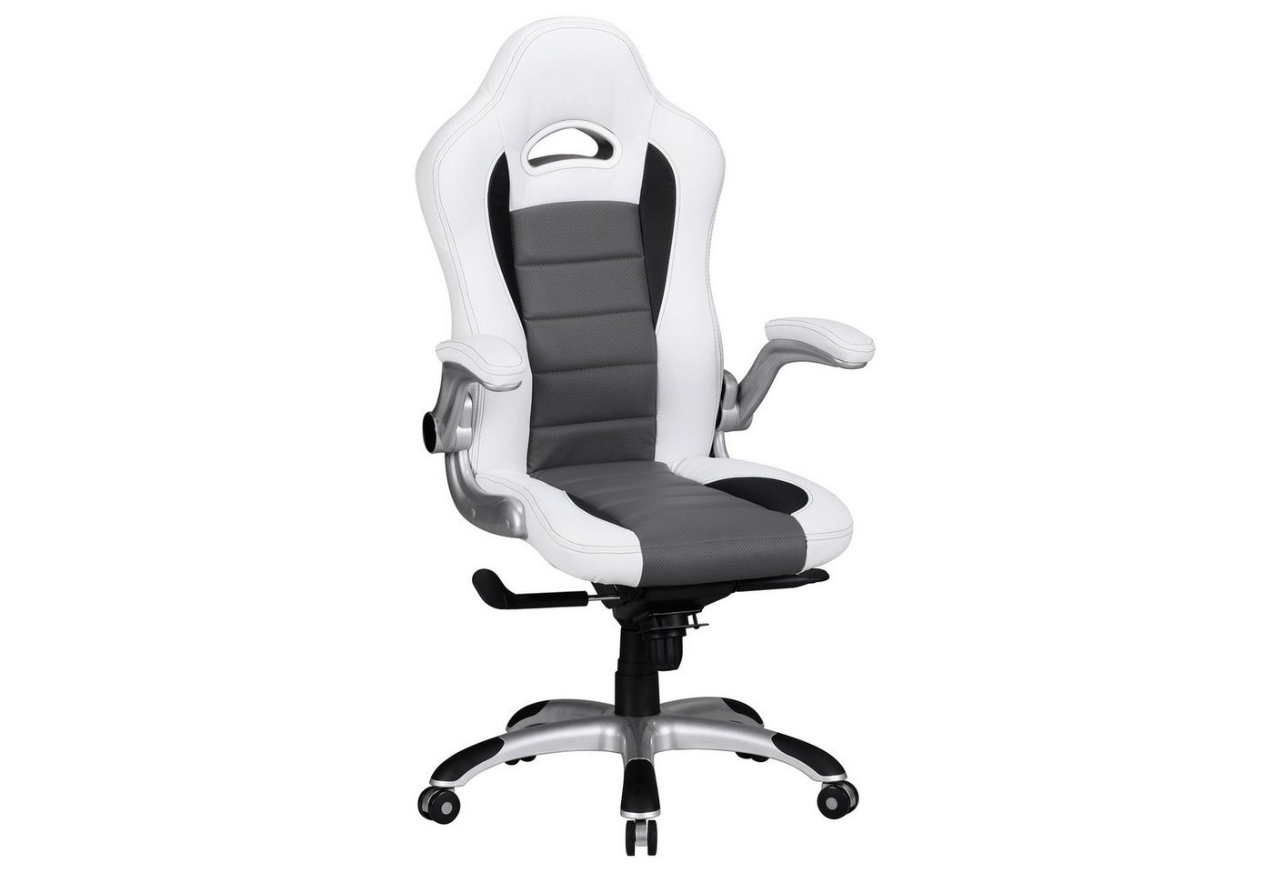 FINEBUY Gaming Chair SuVa1748_1 (Kunstleder Weiß / Grau, Drehstuhl Racing Design), Schreibtischstuhl Drehbar, Bürostuhl mit Armlehne von FINEBUY