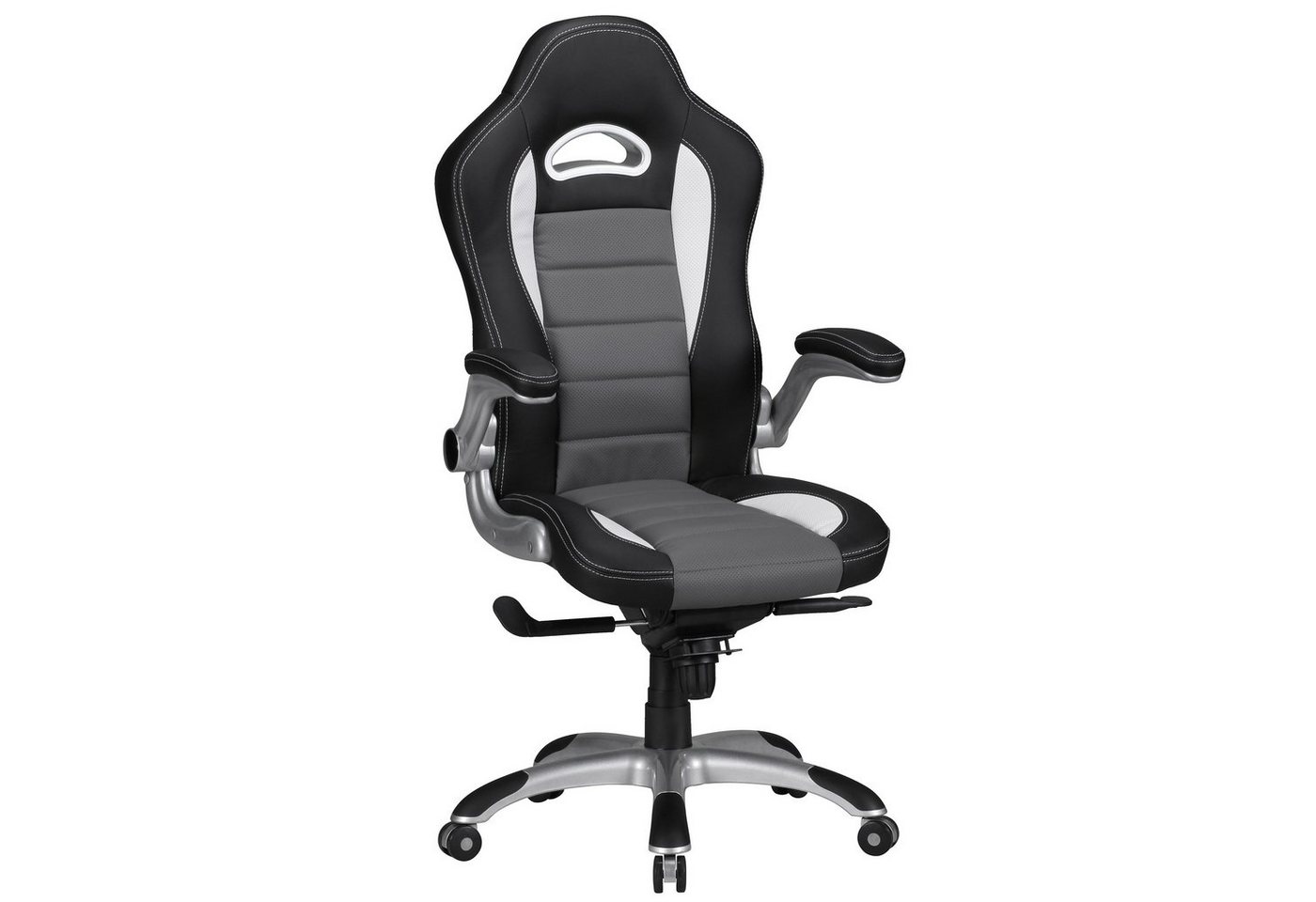 FINEBUY Gaming Chair SuVa1749_1 (Bürostuhl mit Armlehne, Schreibtischstuhl Drehbar), Drehstuhl Racing Design, Kunstleder Schwarz / Grau von FINEBUY