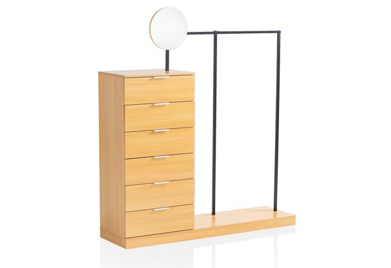 FINEBUY Garderobe FB100016 (Flurgarderobe mit Kommode & Kleiderstange Eiche), Flur Kompaktgarderobe, Komplettgarderobe Spiegel von FINEBUY