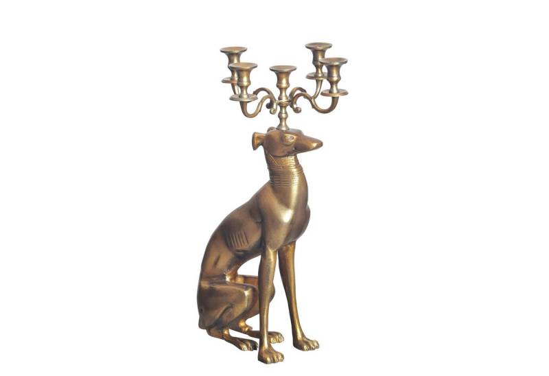 FINEBUY Kerzenständer (Kerzenhalter Windhund Aluminium Gold 69 cm Modern), Kerzenständer Hund, 5-armiger Kerzenleuchter von FINEBUY