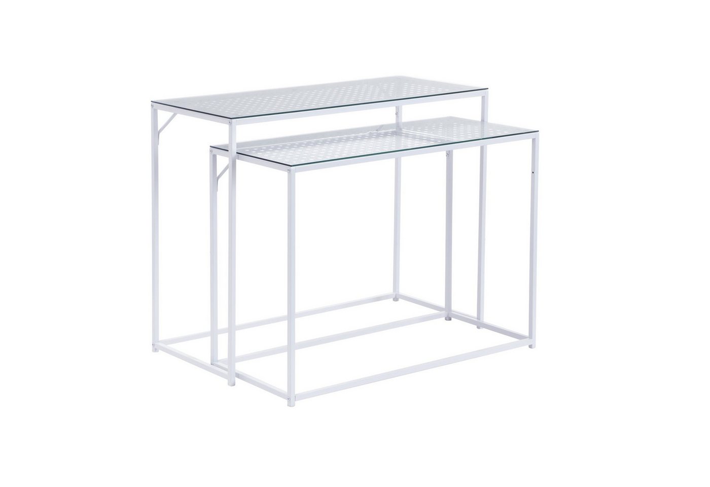 FINEBUY Konsolentisch 2er Set Konsolentische Flurtische Metall Glasplatte Modern Industrial (Dekotische 2er Set Weiß Glas Metall Modern), Ablagetische Wohnzimmer, Glastische Platzsparend von FINEBUY