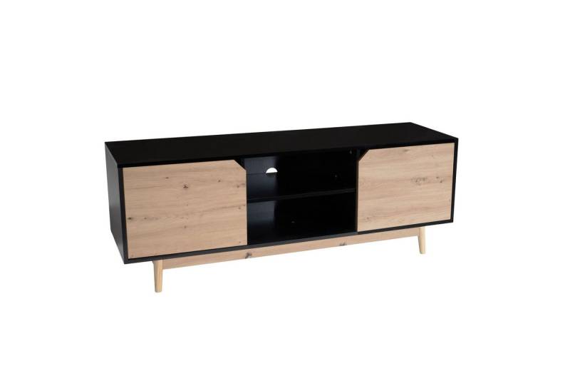 FINEBUY Lowboard TV Schrank 150 cm Fernsehkommode Fernsehschrank Schwarz Eiche (Schwarz Eiche-Dekor, 150x55x40 cm, zwei Türen), TV-Schrank Modern Fernsehtisch, TV-Kommode Hoch von FINEBUY