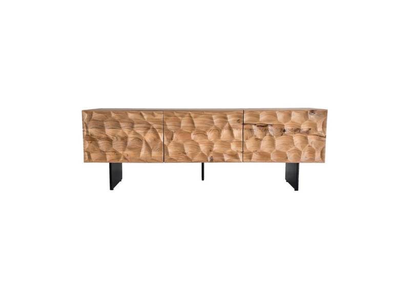 FINEBUY Lowboard TV Schrank 160 cm Holz Massiv Fernsehkommode Fernsehschrank (drei Türen 3D-Optik, 160 cm, Akazie Massivholz), TV-Schrank Modern Fernsehtisch, TV-Kommode Hoch von FINEBUY