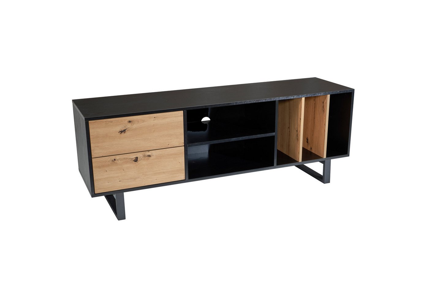 FINEBUY Lowboard FB56047 (Schwarz Eiche-Dekor, 150x55x40 cm, zwei Schubladen), TV-Kommode Hoch, TV-Schrank Modern Fernsehtisch von FINEBUY