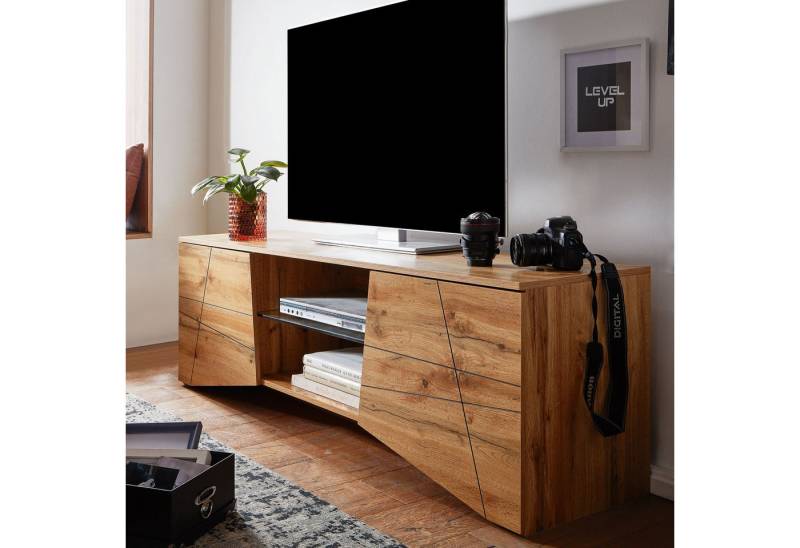 FINEBUY Lowboard FB76452 (Holz Eiche-Dekor 160x50x40 cm mit zwei Türen), TV-Kommode Hoch, TV-Schrank Modern, Fernsehtisch von FINEBUY