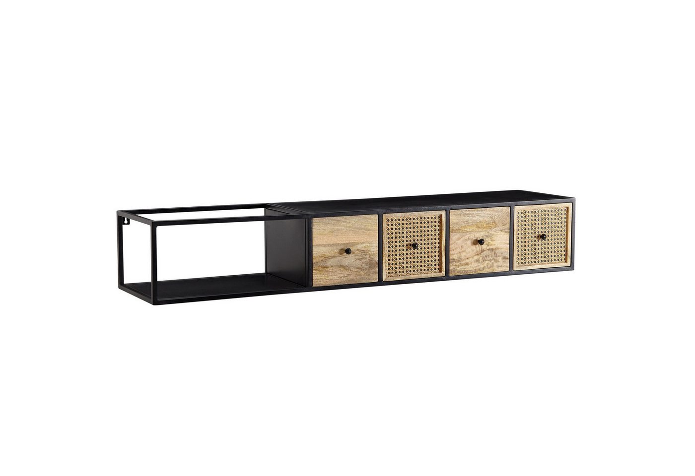 FINEBUY Lowboard FB77760 (Hängend Mango Massivholz / Metall 150x25x35 cm), Fernsehtisch Wiener Geflecht, TV-Schrank Schwarz von FINEBUY