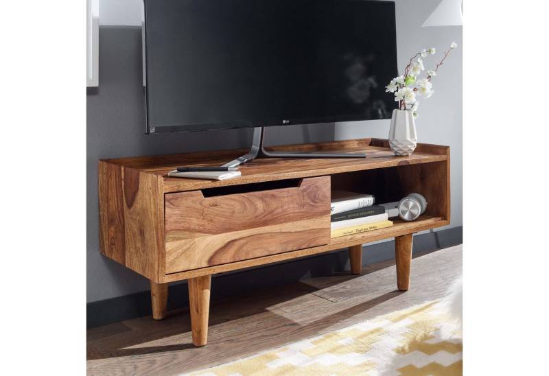 FINEBUY Lowboard FB78828 (Sheesham Massivholz 95x44x34 cm mit Schiebetür), TV-Schrank mit Stauraum, Fernsehkommode Modern von FINEBUY