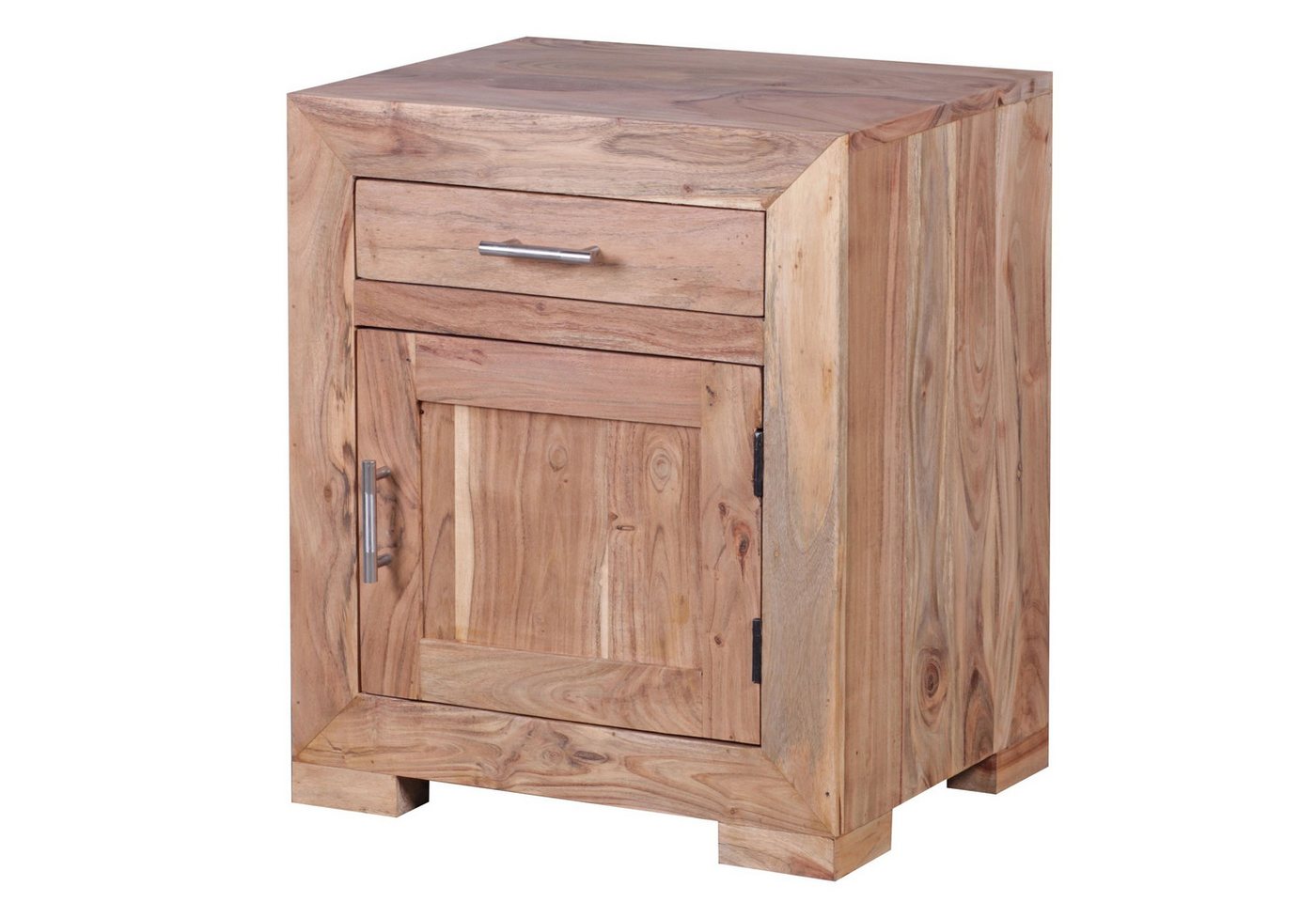 FINEBUY Nachtschrank SuVa3537_1 (Akazie Massivholz 60 cm mit Schublade und Tür) Nachttisch Boxspringbett, Nachtkästchen Stauraum von FINEBUY