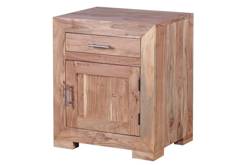 FINEBUY Nachtschrank SuVa3537_1 (Akazie Massivholz 60 cm mit Schublade und Tür) Nachttisch Boxspringbett, Nachtkästchen Stauraum von FINEBUY
