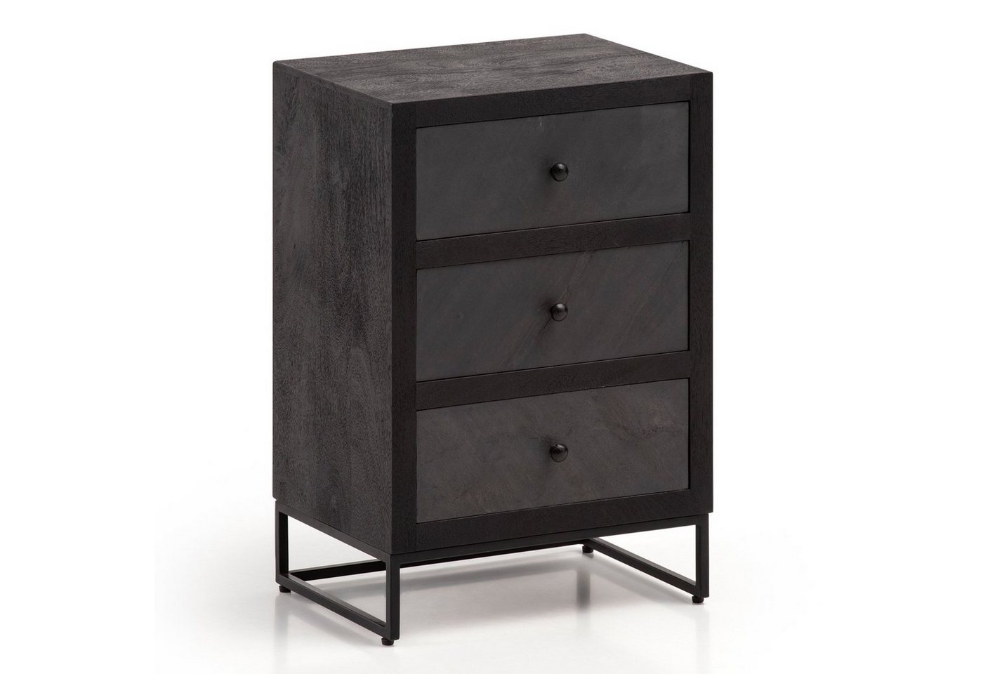 FINEBUY Nachttisch FB55618 (Mango Massivholz / Metall 40x60x30cm Boxspringbett), Design Nachtkommode, Nachtkonsole Steinoptik von FINEBUY
