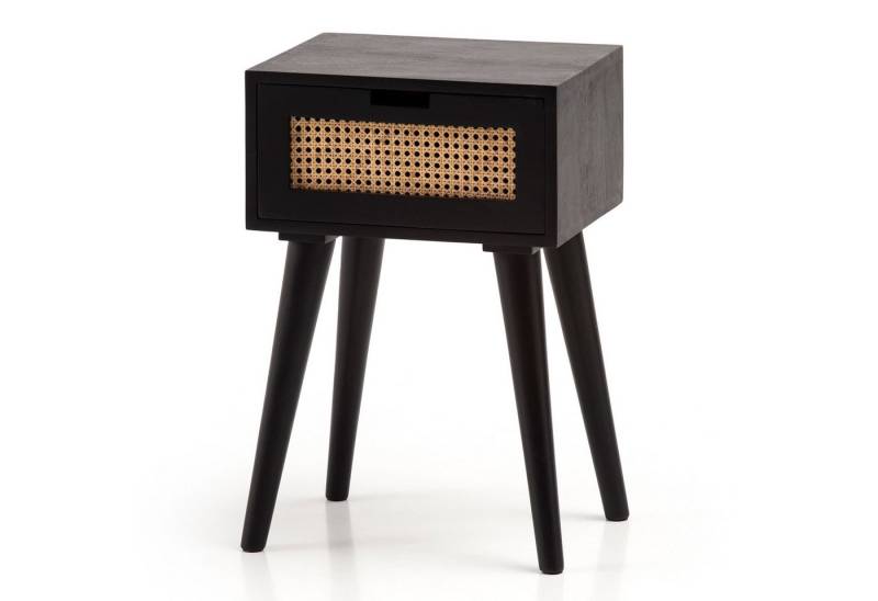 FINEBUY Nachttisch Nachttisch Nachtkommode Boxspringbett Holz Rattan 60 cm (Nachtkonsole mit Schublade, Nachtkästchen Modern), Massivholz / Rattan 40x60x30 cm Nachtschrank von FINEBUY