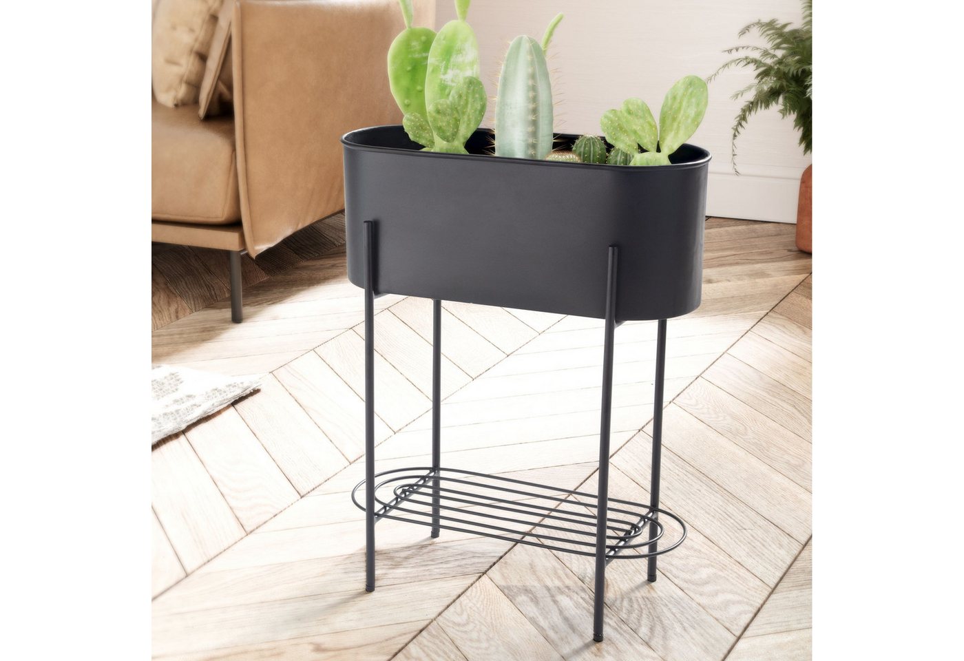 FINEBUY Pflanzkübel (Blumentopf 51x65x22 cm, Metall Schwarz Rechteckig), Pflanzenkübel Indoor, Blumenkübel Pflanzgefäß von FINEBUY