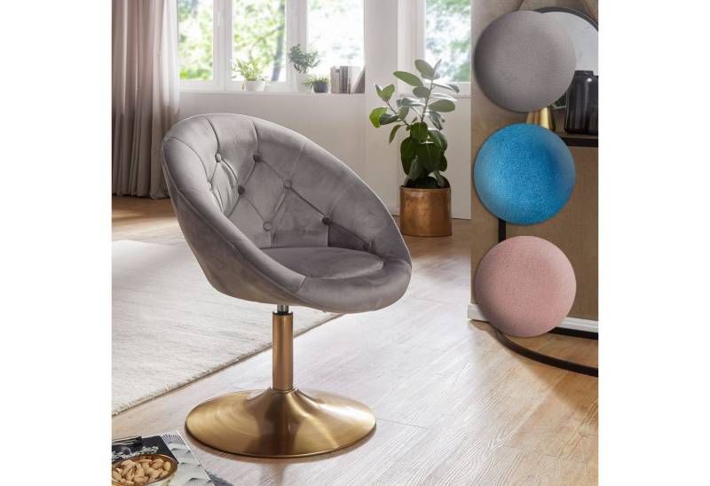 FINEBUY Polsterstuhl FB24201 (Samt Grau / Gold Design Drehstuhl mit Rückenlehne), Clubsessel Lounge, Relaxsessel Loungesessel von FINEBUY