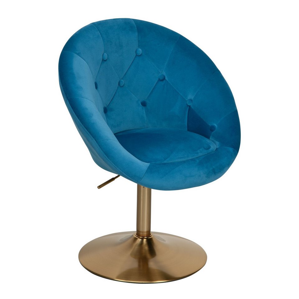 FINEBUY Polsterstuhl FB24204 (Samt Blau / Gold Design Drehstuhl mit Rückenlehne), Clubsessel Lounge, Relaxsessel Loungesessel von FINEBUY